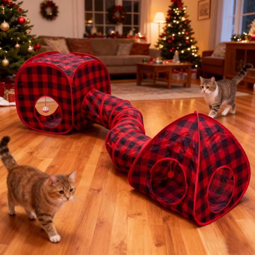 Cat Tunnels for Indoor Cats with Cube Tent Toys Combo, Interactive Collapsible Tent for Hiding Hunting and Resting, Pet Tube with Toy Bell for Kitten, Rabbit, Puppy, Ferret - Set of 3