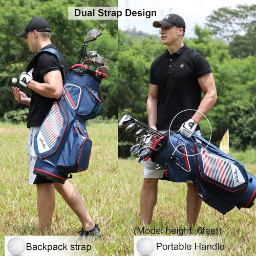 Golf Cart Bag 14 Dividers Top Clubs Organizer Lightweight with Cooler Pouch, Dust Cover and Backpack Strap