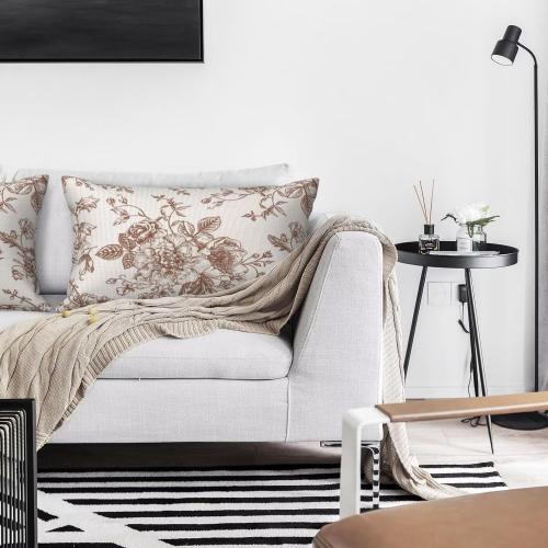 Dark Brown Floral Lumbar Pillow Covers 12x20 Set of 2 Vintage Chinoiserie Flower Decorative Throw Pillowcases Farmhouse Rectangle Cushion Case for Couch Bed Sofa Chair Outdoor Home Decor