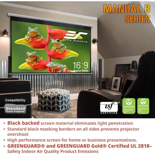 Elite Screens Manual B, 100-INCH Manual Pull Down Projector Screen Diagonal 16:9 Diag 4K 8K 3D Ultra HDR HD Ready Home Theater Movie Office Presentation, M100H