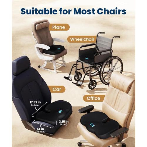 Everlasting Comfort Doctor Recommended Memory Foam Seat Cushion for Office Chairs & Car - Ergonomic Office Desk Accessories - Cushions for Tailbone Pain Relief, Sciatica (Black, Large)