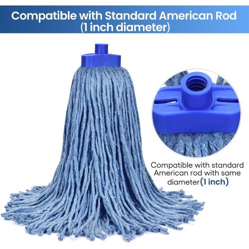 Matthew Cleaning Screw-on Heavy Duty Cotton Wet Mop Replacement Heads(Blue, Medium,3Pack) for Residential & Commercial Floor Cleaning Use- Fit Standard American Screw