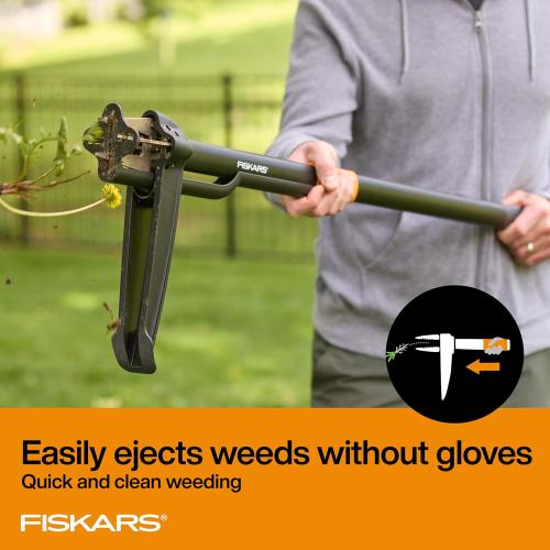 Fiskars 4-Claw Stand Up Weed Puller Tool, Gardening Hand Weeding Tool with 39 Long Ergonomic Handle with Easy-Eject Mechanism