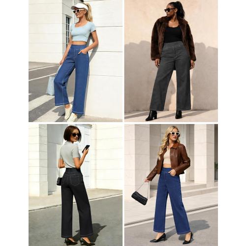 Size M AVAMO Wide Leg Stretchy Jeans for Women Pull On High Elastic Waist Sweatpant Jeans Trendy Baggy Straight Denim Pants