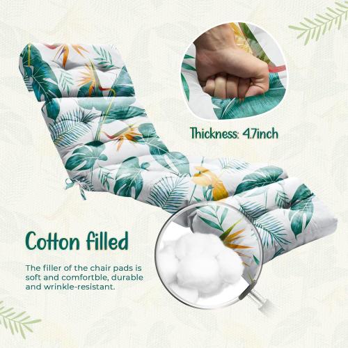 Size 75.1 x 22.8 x 4.7 Inches color White Outdoor Chaise Lounge Chair Cushion 75.1 x 22.8 x 4.7 Inches 100% Waterproof Replacement Cotton Patio Pool Lounge Chair Cushion for Outdoor Furniture with Ties, Yellow-Green Leaf