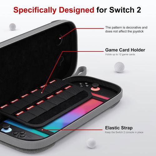 STARTRC GAMES Slim Carrying Case for Nintendo Switch 2 2025, Hard Shell Travel Case with 12 Game Card Slots, Portable Carry Bag for Switch 2 Console Gray