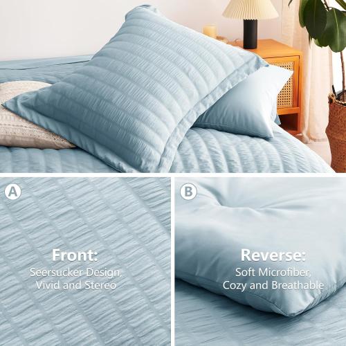 CozyLux King Size Comforter Set Light Blue Seersucker 7 Pieces Bed in a Bag King Comforter Set with Sheets, Luxury Bedding Set with Down Alternative Comforter, Sheets, Pillowcases & Shams All Seasons