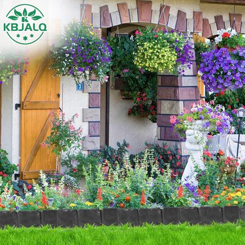 Garden Edging Border with Anchoring Spikes,Plastic Landscape Edging Border Imitation Stone Fence for DIY Outdoor Yard Landscaping (40pcs/32 FT, Black)