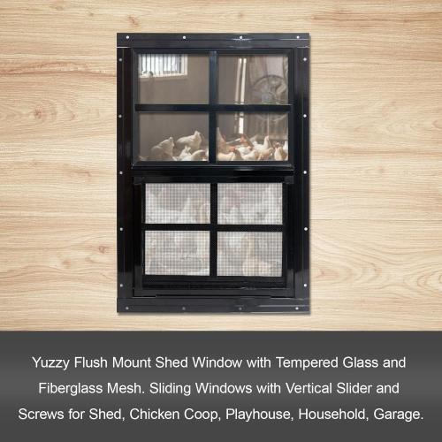 Yuzzy 24 x 36 Shed Windows with Tempered Glass and Fiberglass Screen, 2 Pack Small Sliding Windows for Shed, Chicken Coop, Playhouse, Household, Garage, Barns (Black) ( dents see the pictures)