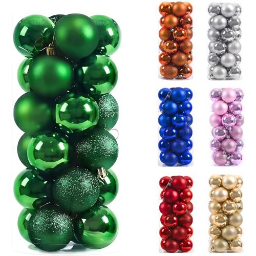 Paramexview®  Christmas Balls Set, 40mm/1.57 inch, Christmas Tree Hanging Shatterproof Ornaments Decoration, Pre-Hooked Hanging Balls, Seasonal Home Decoration for Trees (Green)