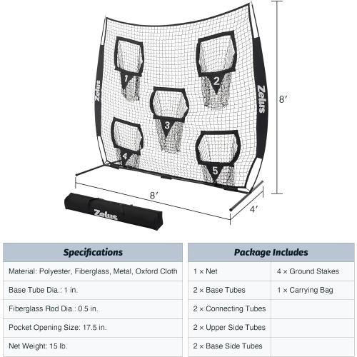 ZELUS Football Throwing Net, Quarterback Training Equipment with 5 Target Pockets, Football Practice Throwing Passing Accuracy Trainer with Carry Bag Ground Stakes for Kids Adults
