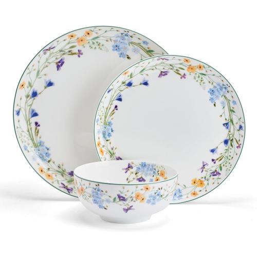 Mikasa Quinn Lightweight Bone China 12 Piece Dinnerware Plate Bowl Set, Service for 4