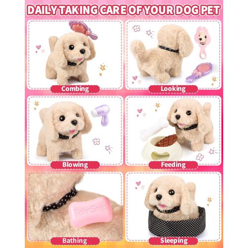 Eohemeral 23 Pcs Puppy Walking Dog Toy for Kids 3 4 5 6 7 8 | Electronic Interactive Puppy with Carrier & Leash, Realistic Barking Wagging Tail Plush Dog, Birthday Gifts for Girls