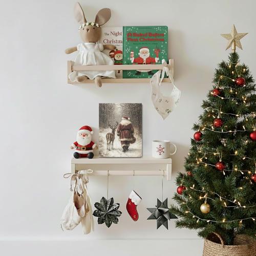 FGFK Vintage Christmas Reindeer and Santa Wall Art Decor Framed, Holiday Winter Christmas Decor, Rustic Xmas Snowy Forest Canvas Prints Poster Wall Decorations for Home Bedroom Living Room, 8x10 Inch