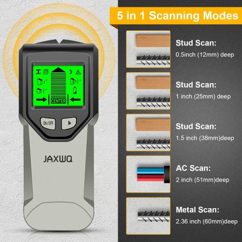 Stud Finder Wall Scanner - 5 in 1 Stud Finder Tool w/Smart Chip and HD LCD Display, Stud Detector Beam Finders for the Center and Edge of Wood AC Wire Metal Studs Joist Pipe (Grayish)