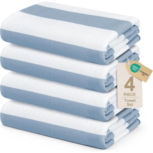 4 Pack Beach Towels Stripe Microfiber Beach Towel Sand Free Quick Dry Swim Pool Towels for Adult, 30'' x 60'' Lightweight Travel Bath Towel, Camping | Ultra-Portable, Multi-Functional, Blue
