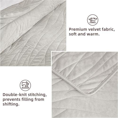‼️COLORS MAY VARY‼️Velvet Quilt Queen Comforter Set, Lightweight Soft Quilts Queen Size, Bedspread Coverlet with 2 Matching Pillow Shams, Velvet Comforter Bedding Set for All Season (Off-White, Wave)