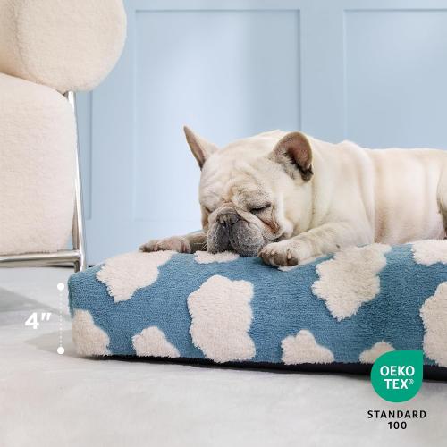 LE SURE Cute XL Dog Bed for Crate-Thick Shredded Chopped Foam Pet Bed as Gift for Indoor with Removable Washable Cover, Modern Fuzzy Plush & Anti Slip Bottom, Blue