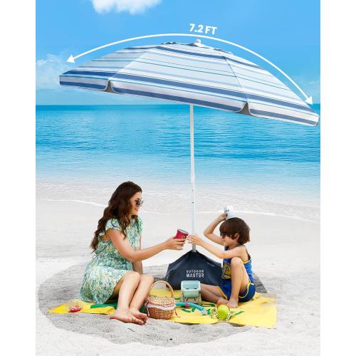 OutdoorMaster 7.2ft Beach Umbrellas for Sand with Sandbag & Anchor | 7.2ft Adjustable Umbrella for Beach, Wind Resistant, Portable UPF50  Sunshade with Carry Bag for Patio