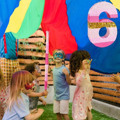 PCFING 20 Inch Number 6 Piñata Pink Gold with 30 Inch Piñata Stick Blindfold Confetti for Boys Girls Adults Birthday Party Decorations, Anniversary Celebration, Fiesta