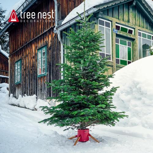Tree Nest Christmas Tree Stand Base Xmas Modern Tree Metal Holder Stand for Real Tree Fits up to 7ft Family(Red)