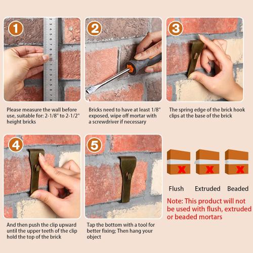 Ripeng 16 Pieces Brick Wall Clips and Hooks for Hanging Outdoors No Drill, Brick Hangers Fit 2-1/4 to 2-3/8 Inch Hooks to Hang Wall Decor, Pictures, Christmas Decorations Hangers (Bronze)