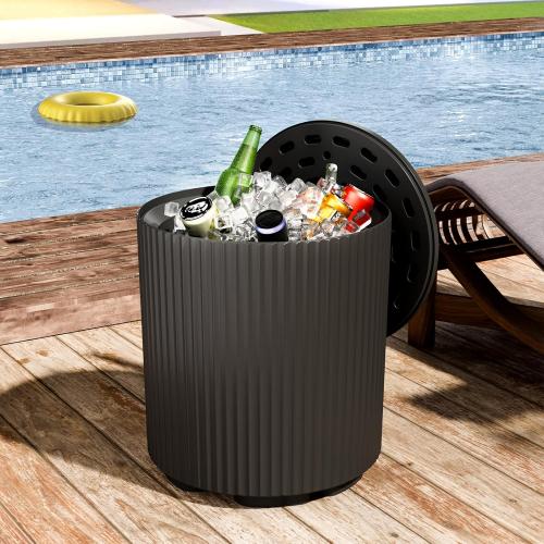 Outdoor Cooler Side Table, Patio Table and Ice Chest Storage, Portable Ice Bucket Cooler,Outdoor Ice Chest Side for Parties Picnics Beach