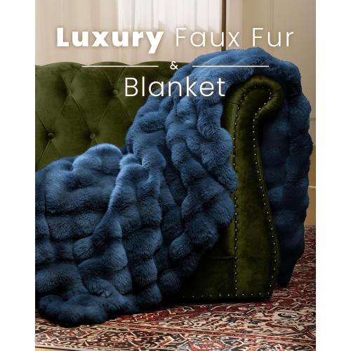 Ultra Soft Cozy Faux Fur Throw Blanket, Fuzzy Plush Thick Bubble Blanket, Oversize Luxury Fluffy Blanket for Couch, Bed, and Living Room, 60x80 Inches, Blue