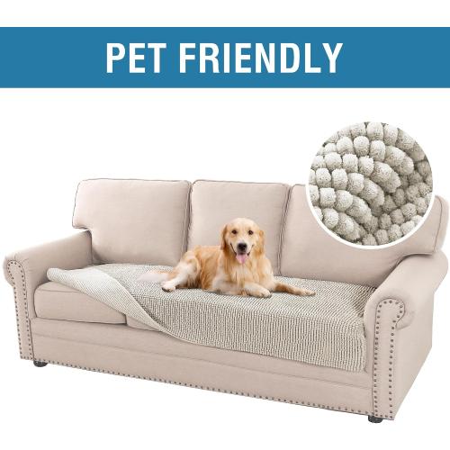 H.VERSAILTEX Plush Chenille Dog Bed Cover Thick Soft Sofa Cover for 3 Cushion Couch Anti Slip Couch Cover Furniture Protector for Dog, Pet, Cat (35 x 74, Oatmeal)
