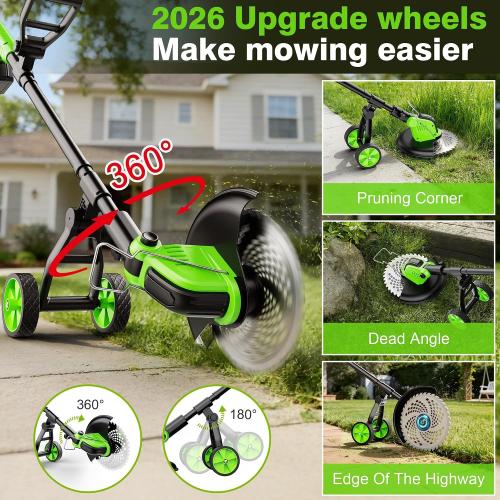 Kihoplly 12 Stringless Weed Wacker Cordless Eater, 21V 6000mAh Battery Powered Trimmer Edger Lawn Tool, 20000 RPM Powerful Electric Wheeled Lawn Edger with Blades, Foldable& Lightweight Brush Cutter | 6000mAh Battery Powered Trimmer Edger, Electric Wheeled Lawn Edger with Blades, Foldable& Lightweight Brush Cutter