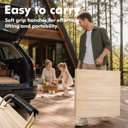 Boho Folding Picnic Table, 60 x 30 Low Wooden Table | Includes Table Runner & Non-Slip Pads, Portable Indoor/Outdoor Table for Camping, Beach, Garden, Wedding & Parties, Seats 6-8