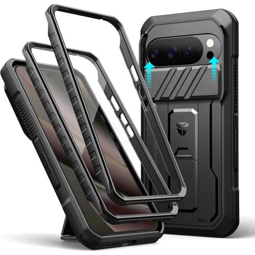 Dexnor for Google Pixel 10 Pro XL Case with Slide Camera Cover & 2 Front Frames & Built-in Screen Protector & Kickstand, Full-Body Shockproof Protective Cover Rugged Bumper Cases,Black(2025)