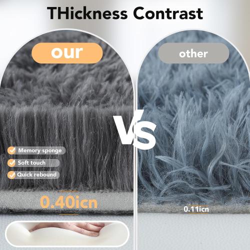 Fluffy Fuzzy Area Rug for Bedroom: Ultra Soft Grey Plush Throw Rug - 4x6