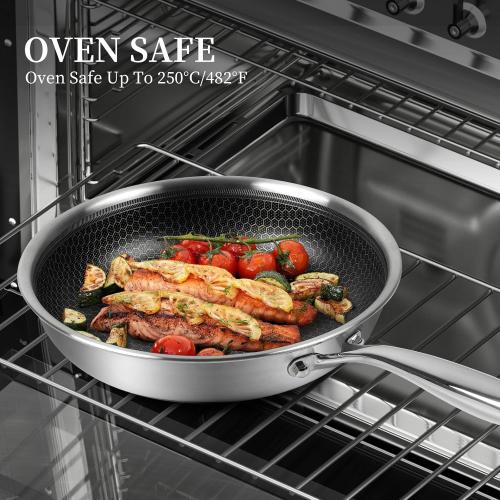Innerwell Stainless Steel Frying Pan 8 Inch Nonstick Honeycomb Coatings Skillet for Eggs & Omelettes-Non Toxic Healthy Kitchen Cooking Pan Compatible with All Cooktops