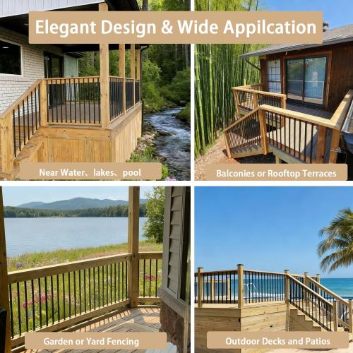 ZONEGRACE 50 Pack Black Aluminum 32.25 Inch Deck Railing Balusters (Rectangle) with End Caps & Stainless Screws, Outdoor Face Mount Metal Spindles for Porch Stair