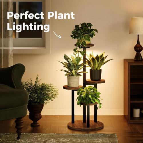 Bamworld Plant Stand with Grow Lights Corner Plant Stand 4 Tier | plant holders for Multiple Plants Tall Corner Plant Stands for Outdoor Living Room Patio Garden Balcony
