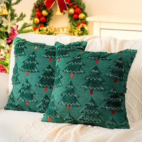 Christmas Throw Pillow Covers 18x18 Set of 2, Christmas Tree Decoration Cushion CoversCushion Covers Soft Faux Fur Pillow Cases for Sofa Couch Bed Winter Holiday Festivals Home Decor, Green