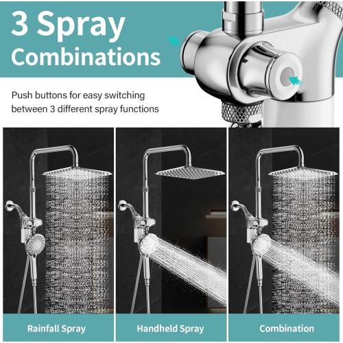 10 Rainfall Shower Heads with Handheld Spray Combo High Pressure, Magnetix Shower Head with Filters for Hard Water, 2 in 1 Dual Shower Head with Handheld and Adjustable Slide Bar (Chrome)