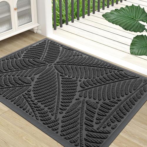 Colorxy Waterproof Doormat, Sturdy Natural Rubber Front Indoor Mat, Non Slip Low Profile Indoor Outdoor Door Mats, Stain and Fade Resistant Floor Mat, Easy Clean Patio Entrance Mat, 47x32, Light Grey