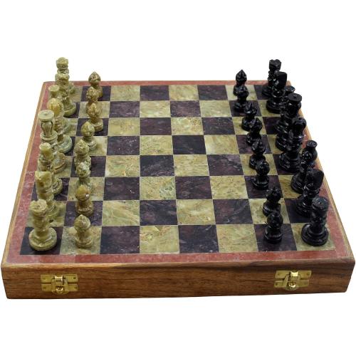 Marble Stone Art Unique India Chess Pieces and Board Games Set 8 X 8 Inches - Indian Handmade Unique Gifts