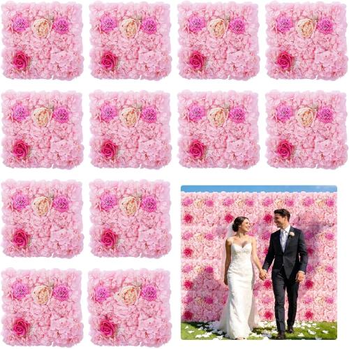 Zythrem Pink Flower Panels 12-Pack Rose Flower Wall Backdrop 15×15 Inch Artificial Silk Flower Panels 3D Pink Floal Backdrop for Wedding Birthday Party Home Event Photography Background