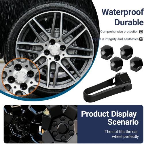 20PCS 17mm Lug Nut Covers, Hexagonal Wheel Bolt Covers Caps, Tire Nut Rust and Dust Protection Cover with Remover Clip, Universal for Most Car Lug Nut Caps, Auto Exterior Accessories (Black)