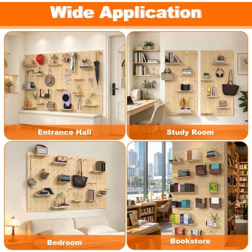 AMSXNOO Modular Wood Peg Board Wall Organizer Kits, 31.5X47.2IN/80X120CM | Heavy Duty Wood Pegboard, Includes shelves and matchsticks, for Office Bedroom Living Room Study Room Craft Room