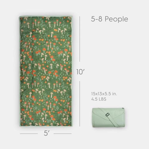 Little Unicorn 5'x10' XL Outdoor Family Picnic & Beach Blanket | Durable & Water-Resistant Fabric | Compact Fold & Easily Wipes Clean | Zipper Pocket (Woodland Mushroom)