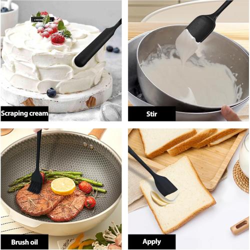 6 Pieces Silicone Spatula Set, Rubber Spatulas Silicone Heat Resistant Spatula Set for Kitchen Use, Food Grade Rubber Spatula with Ergonomic Grip, Cooking, BPA Free Dishwasher Safe(black)