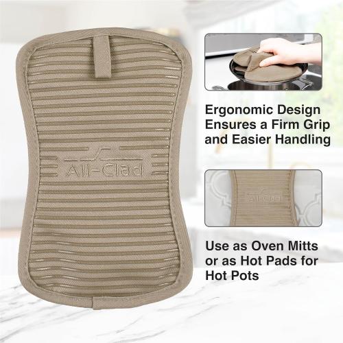 All-Clad Premium Pot Holder & Hot Pad: Heat Resistant up to 500 Degrees - 100% Cotton, 10x6.25 Hot Pad for Kitchen and Barbeque, 2-Pack, Mushroom