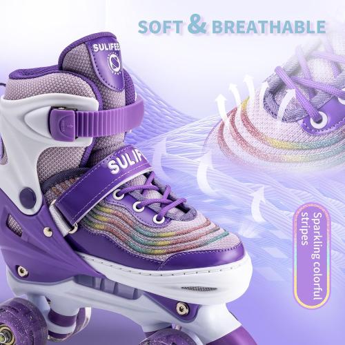 size 4 SULIFEEL Letter Adjustable 4 Size Kids Roller Skates for Girls and Boys, Beginner Skates All 8 Light up Wheels Sports for Indoor Outdoor