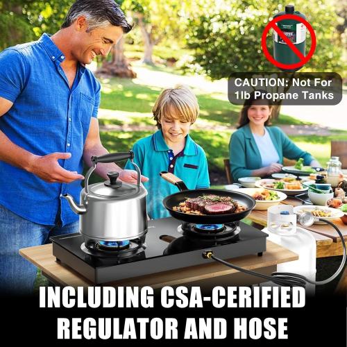 2 Burner Propane Stove 27,200 BTU High-Efficiency Tempered Glass Auto-Ignition Gas Burner Stove Top with CSA Hose for Outdoor RV Camping Emergency Cooking