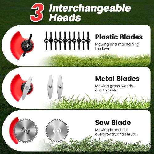 ALSO GO 24V Electric Weed Wacker, Cordless Grass Trimmer, 3 in 1 Weed Trimmer with 2pcs Batteries & Charger, Battery Powered Weed Eater/Brush Cutter/Edger with Wheels for Garden and Yard Lawn