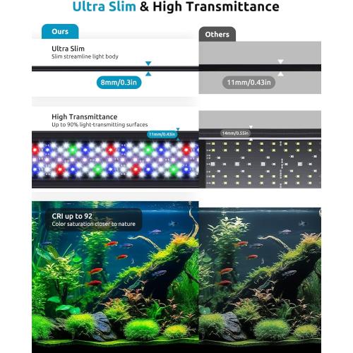 SEAOURA Full Spectrum Aquarium Light, 24/7 Custom Timer, Power-Off Memory, 36-42in 7-Row LED Fish Tank Lights, 8 Colors, 20 Brightness, Day & Night Cycle, Adjustable Mount for Freshwater Plant Growth
